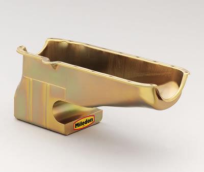Milodon 31061 oil pan steel gold iridited 6 qt. chevy