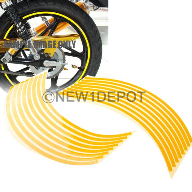 Yellow reflective bike wheel rim stripe trim tape sticker  8mm fit 16"-18" car