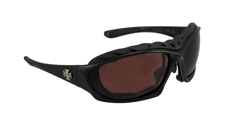 Padded motorcycle glasses black frames/amber lenses