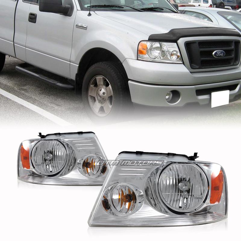 2004-2007 ford f-150 chrome housing clear lens amber reflector head light lamps