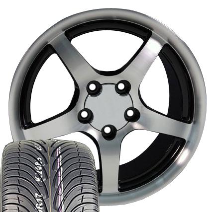 17x9.5 black c5 wheels rims and tires fits camaro vette