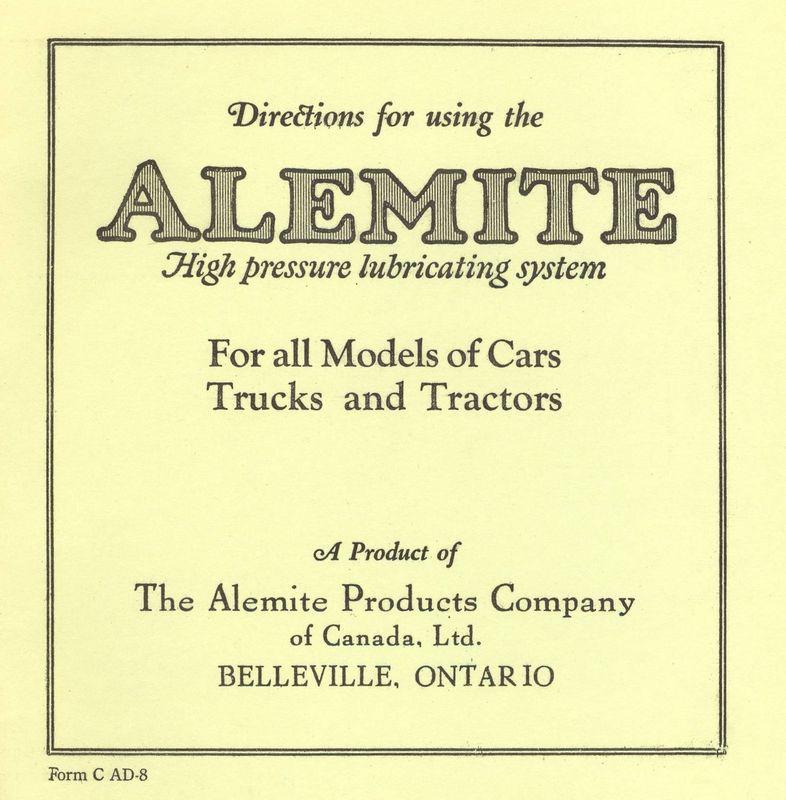 Directions for alemite high pressure lubrication system