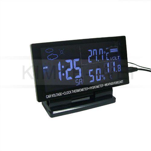 Lcd display car thermometer & hygrometer voltage clock alarm new