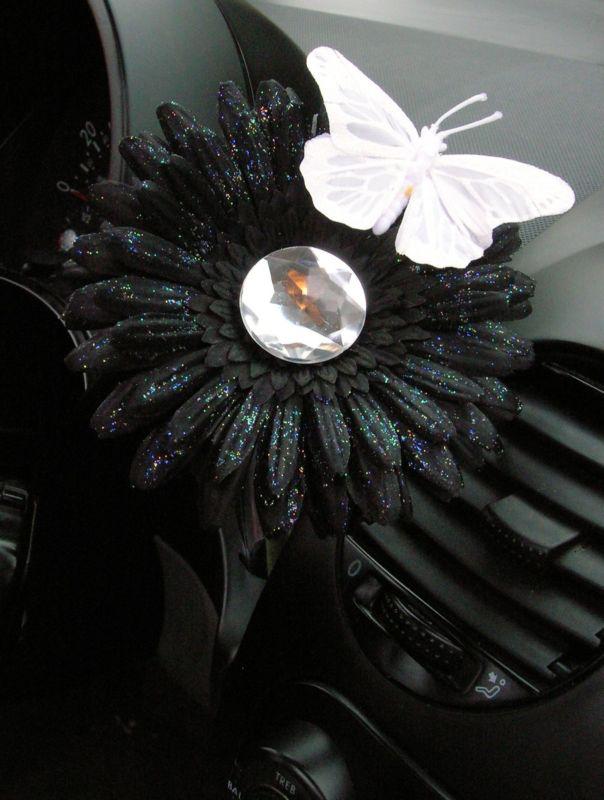 Vw beetle flower - black diamond bling daisy