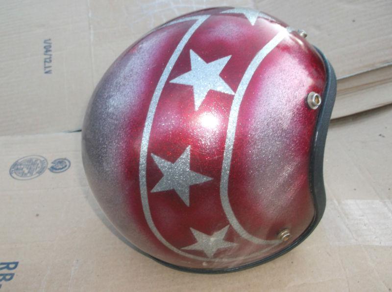 Vintage stars pink red silver glitter sparkle motorcycle helmet metal flake wow