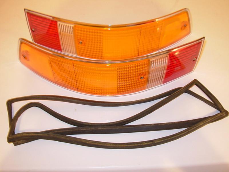 Porsche tail light lens amber red chrome lh & rh set w/seals 911 912 930 carrera
