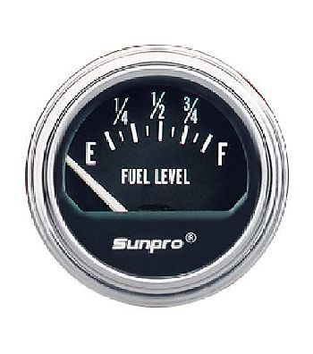 Sunpro 2&#034; fuel level gauge black / chrome bezel new cp7950 + sending unit cp7591