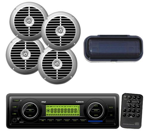 4 silver 6.5&#034; speakers,cover+ new marine weather band sd usb mp3 200w receiver