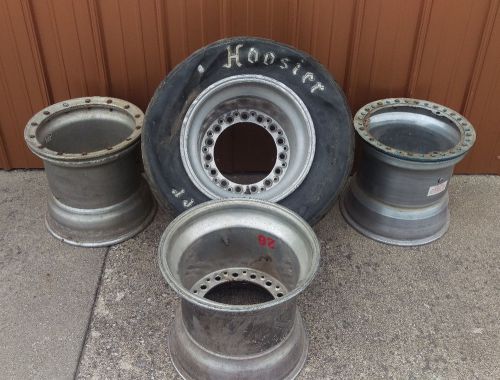 4 duralite weld dirt racing aluminum wheels 14&#034; wide w/ 2 beadlocks late model