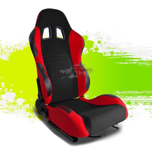 Black/red fully reclinable jdm sports racing seats+adjustable sliders right side