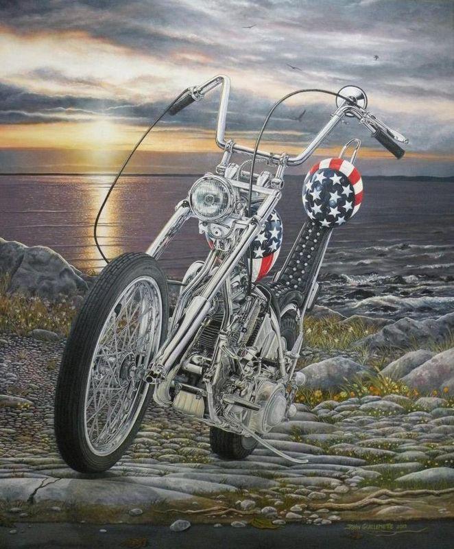 Easy rider harley davidson chopper motorcycle art print #113 wcoa by guillemette