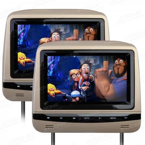 2 xtrons 7&#034; lcd tft dvd car headrests tan color hd718 adjustabe viewing angles