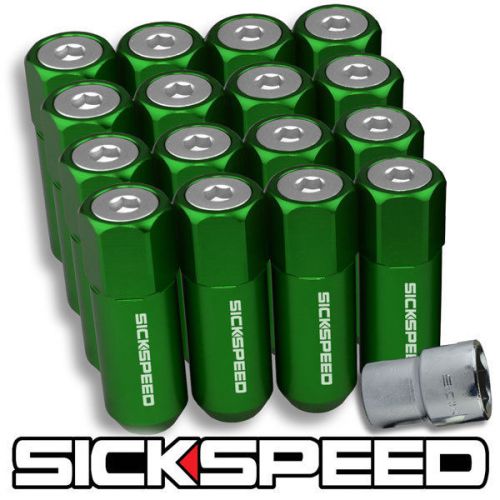 16 green/polished capped aluminum extended 60mm locking lug nuts 1/2x20 l30