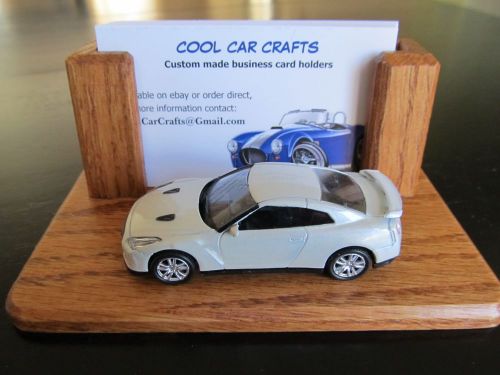 Nissan gtr skyline business card holder oak wood desk die cast white sports car