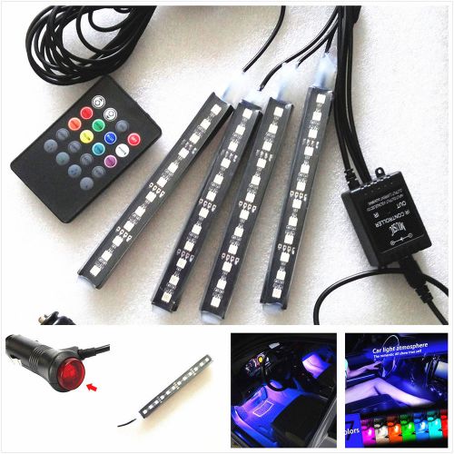4 pcs multi-color rgb 12led vehicles charger atmosphere lights &amp; wireless remote