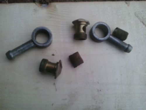 (2) holley carb fuel line banjo fittings with screen and vaccum secondary covers