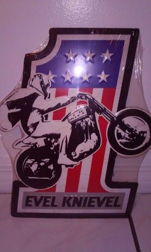 Evel knievel embossed die cut tin with raised letters 14 by 12 inches