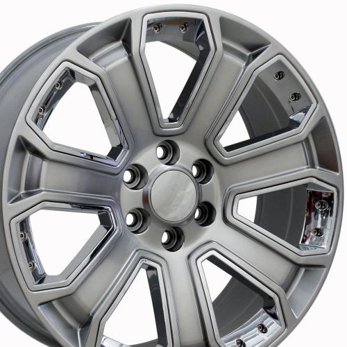 22&#034; hyper black yukon style wheels chrome inserts set of 4 rims fit chevrolet