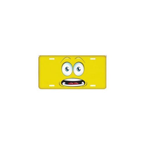 Startled yellow smiley face metal license plate