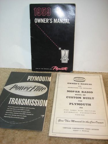 1959 plymouth owners manual w/ trans, &amp; tube radio info all original