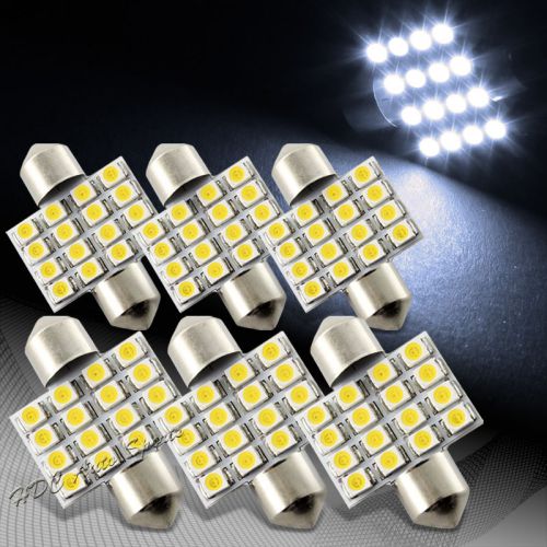 6x 34mm 16 smd white led festoon dome map glove box trunk replacement light bulb
