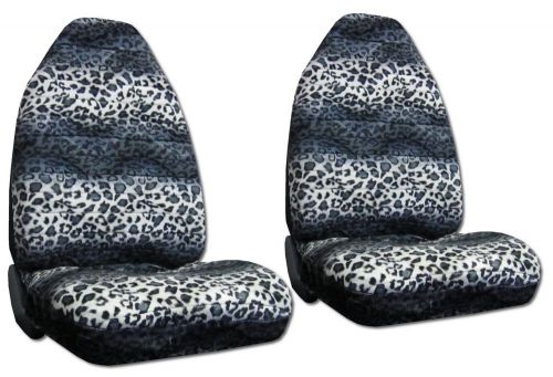 Grey leopard velour high back bucket car truck suv seat covers