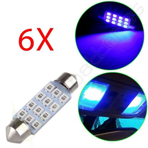 6x blue 12smd 2835 chips 42mm led festoon map dome interior lights bulbs211 578
