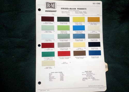 1971 ford  rinshed mason automotive color chips chart original scheme brochure