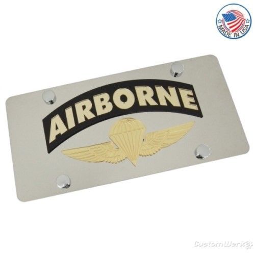 U.s. airborne logo on stainless steel license plate