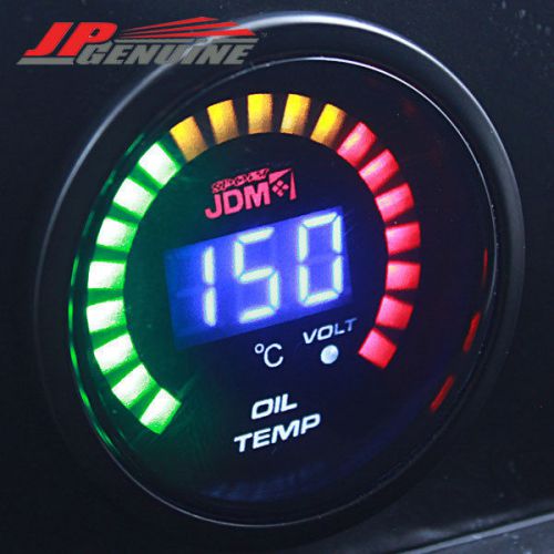 Jdm 2&#034; 52mm oil temperature blue digital led smoke tint gauge - universal 2