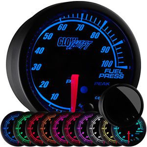 52mm glowshift black elite 10 color diesel 100psi fuel pressure gauge w alert