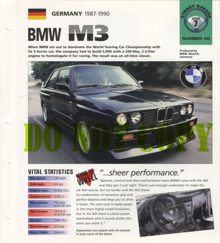Bmw m3 collector brochure specs 1987-1990 group 7, no 48