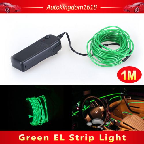 1m car 12v green flexible neon light glow el strip tube wire rope&amp;controller