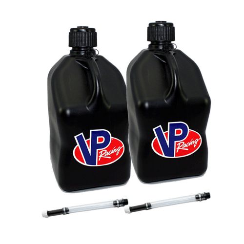 2 pack vp racing black 5 gallon square fuel jug/2 deluxe hoses/water/gas can