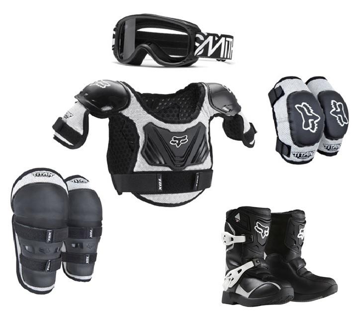 Kids motocross protection package (age 6-9) chest, elbows, knee, goggle, boot 12
