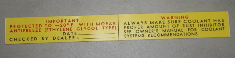 New mopar 1964-68 radiator support decal