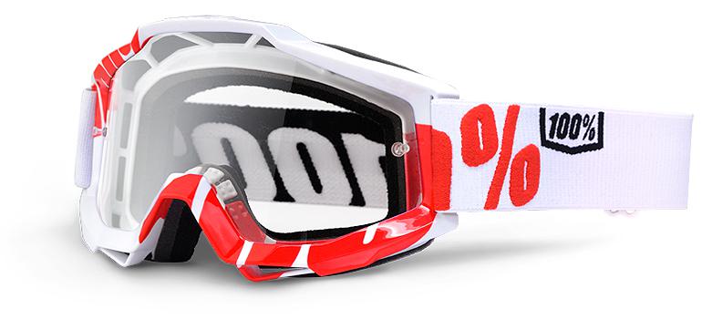 100% motocross goggles accuri white / red - clear lens