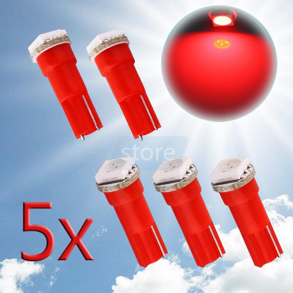 5pcs t5 1 smd red dashboard wedge led interior car light bulb lamp