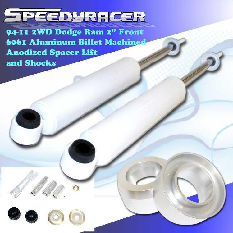 94-11 2wd dodge ram 2" aluminum billet machined silver spacer lift and shocks