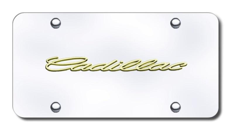 Cadillac name gold on chrome license plate made in usa genuine