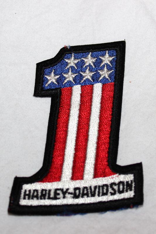 Original harley davidson #1 sew on patch 4" x 2 3/4" nos (136)