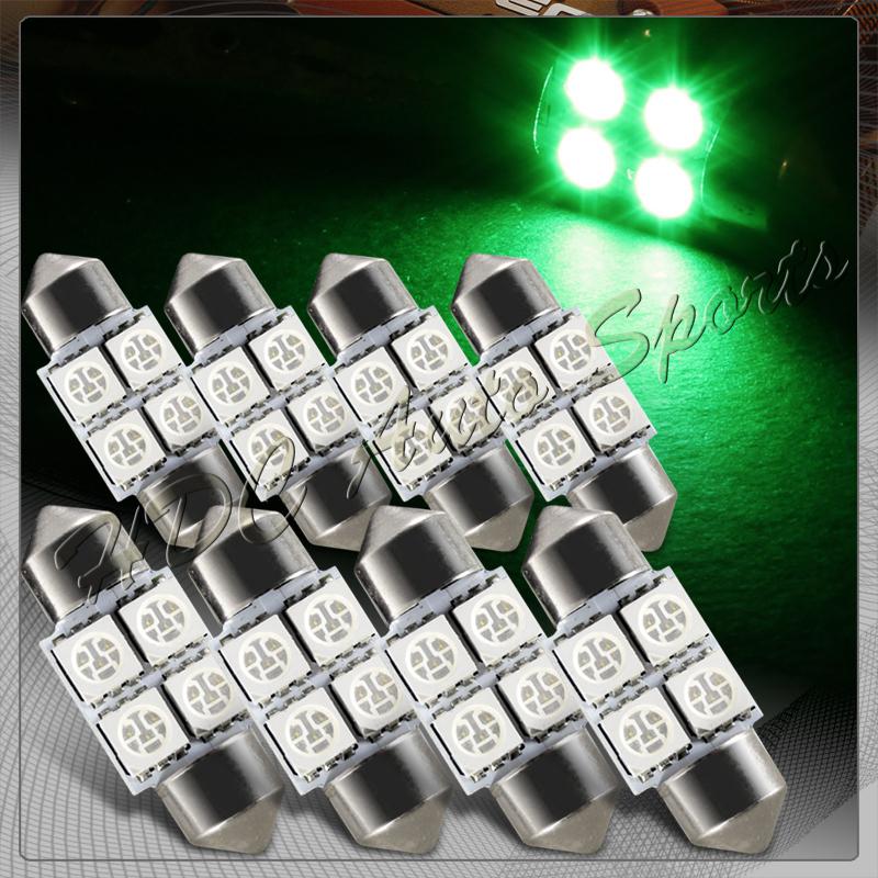 8x 31mm 4 smd green led festoon dome map glove box trunk replacement light bulb