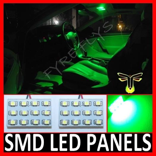 2 pcs green led dome map interior light bulbs 12 smd panel xenon super hid #a4