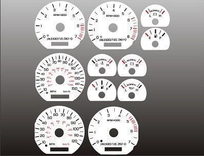 1994-1998 ford mustang instrument cluster white face gauges 94-98