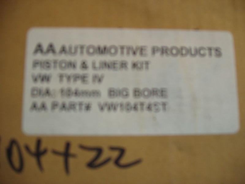 Vw type 4, big bore, 104mm piston and cylinder kit. bus, 411,412 and porsche 914