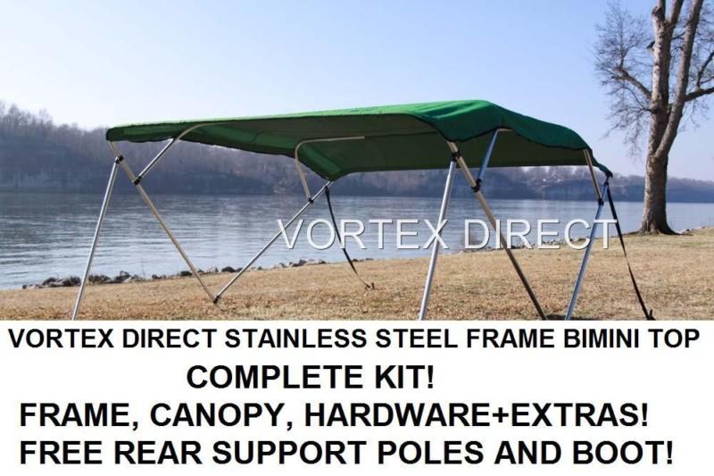 New green vortex stainless steel frame bimini top 8 ft long, 91-96" wide