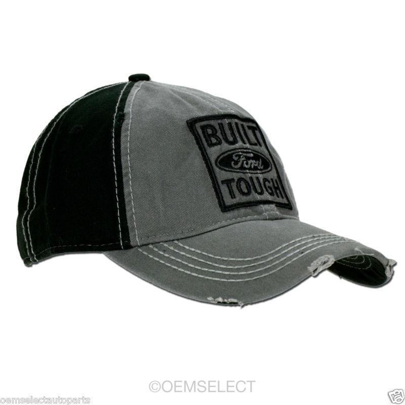 New oem "built ford tough" distressed black gray hat - one size - genuine ford 