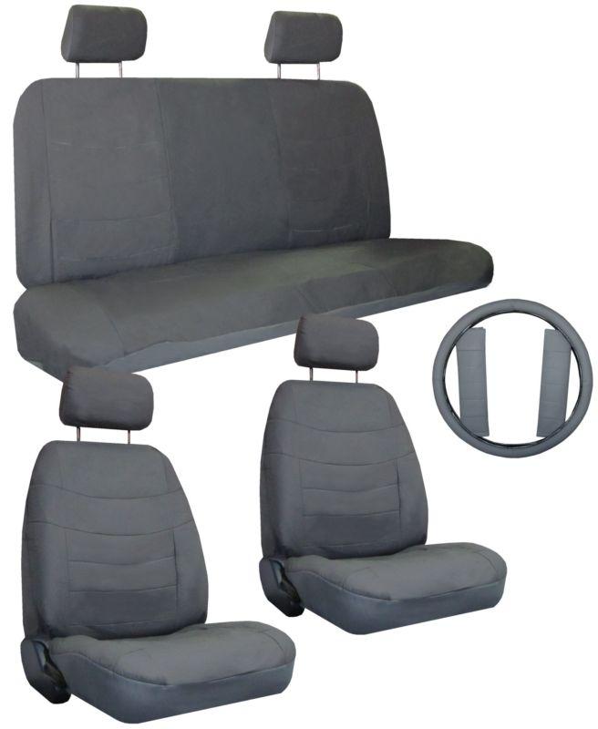 Gray grey car seat covers set w/ steering wheel cover & belt shoulder pads #2 