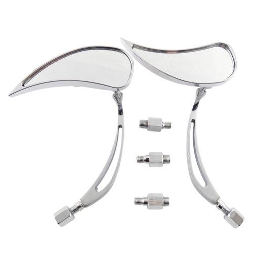 Universal chrome motorcycle rear view side white mirror teardrop style 8mm 10mm