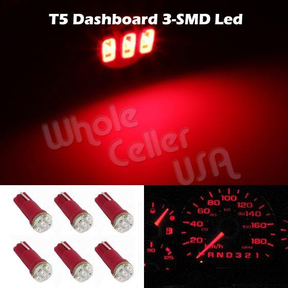 6x car t5 3-smd 1206 instrument gauge dashboard red led bulbs light 57 37 73 74
